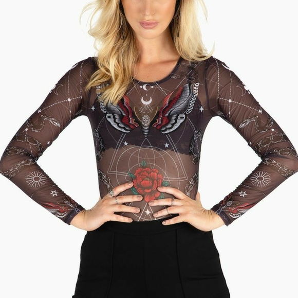 Blackmilk Tops - Tattooed Angel Sheer Top